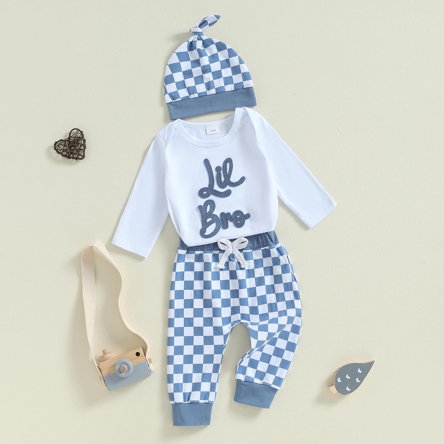 Newborn Bundle Fall Romper Pants Hat Set Lil SisBro Checking Out
