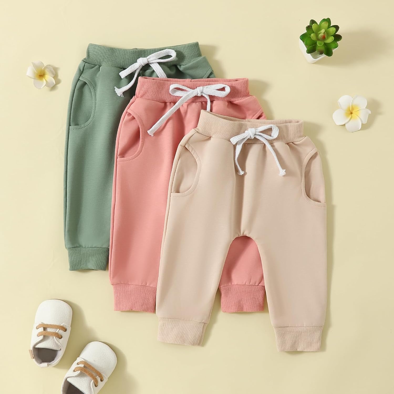 Comfortable Stylish Solid Color sweatpants for toddlers - Lightweight stretchy breathableAdjustable waist3-packs