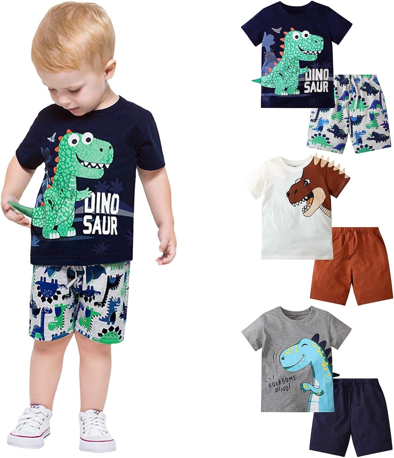 Dinosaur Cartoon T-Shirt Pants Set for Babies