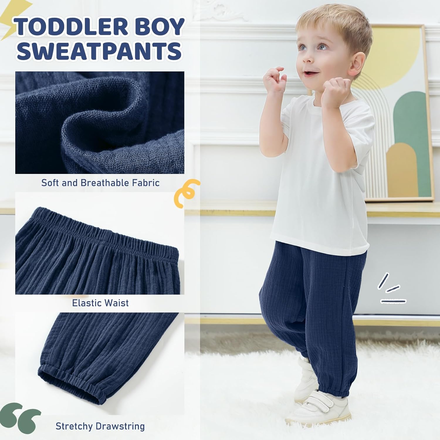 Unikaka 3-Pack Baby Boys Cotton Harem Pants Toddler Jogger