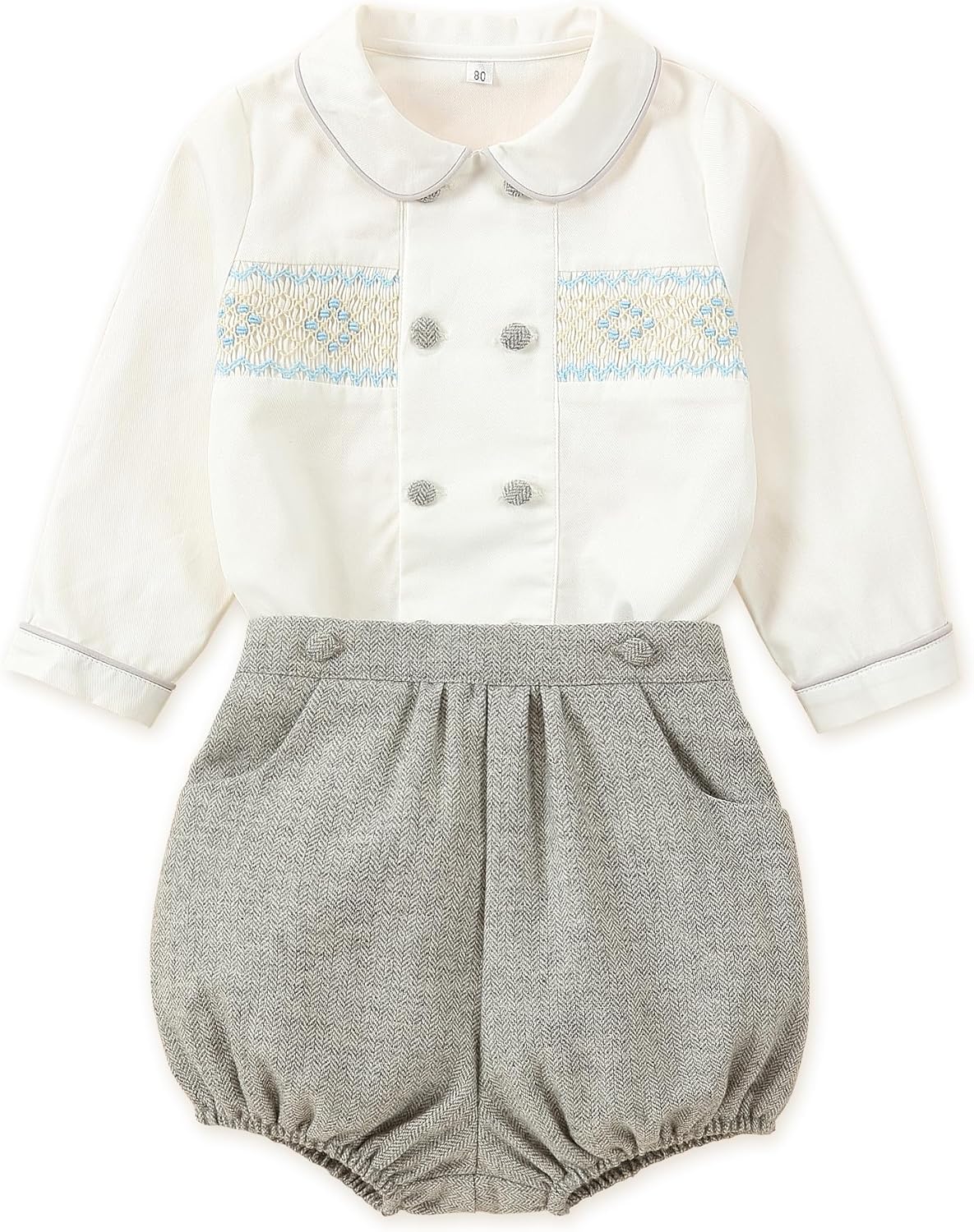 Twoflower Toddler Boy Smocked Outfit Fall Clothing Long Sleeve Button Down