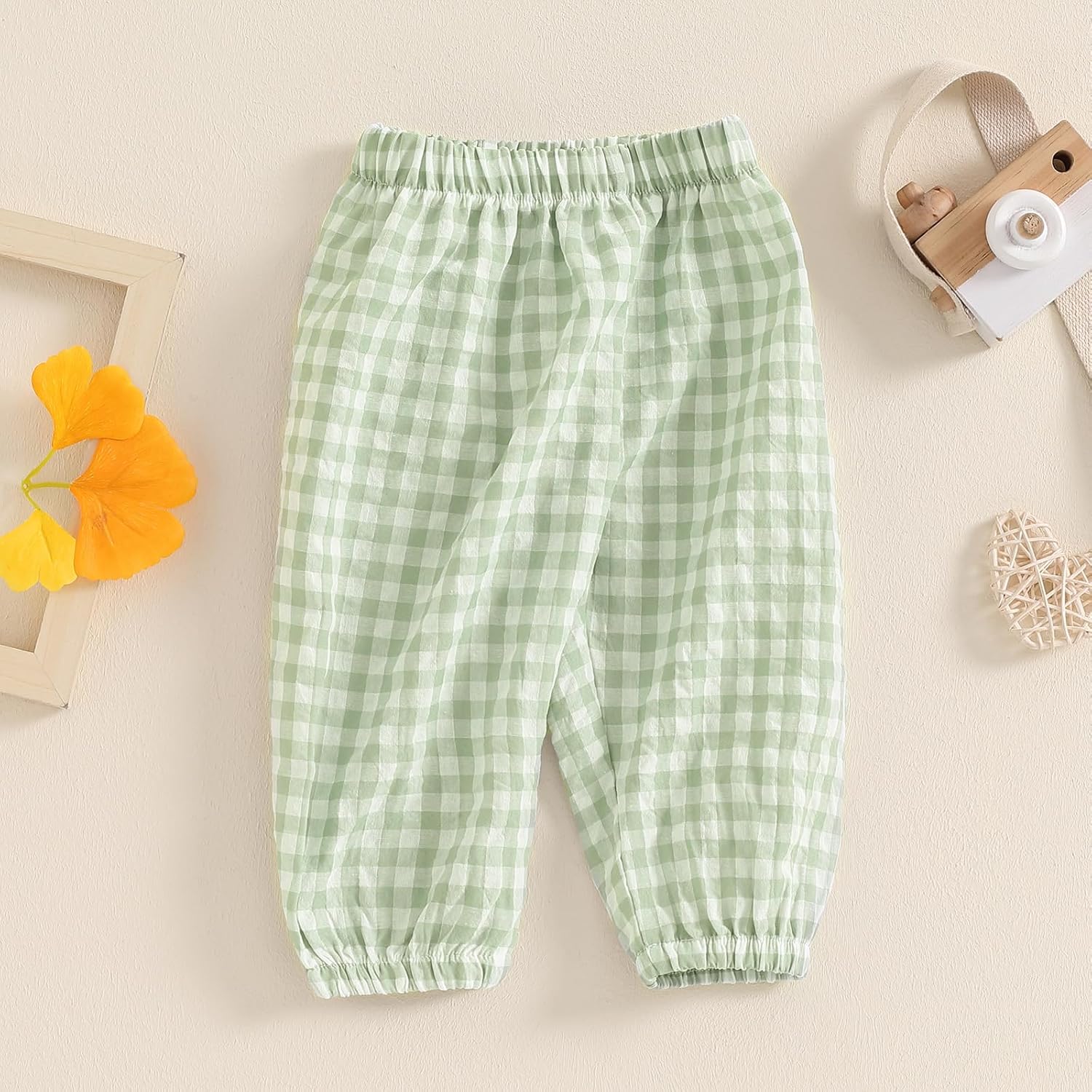 Checkered Baby Pants with Elastic Waistband