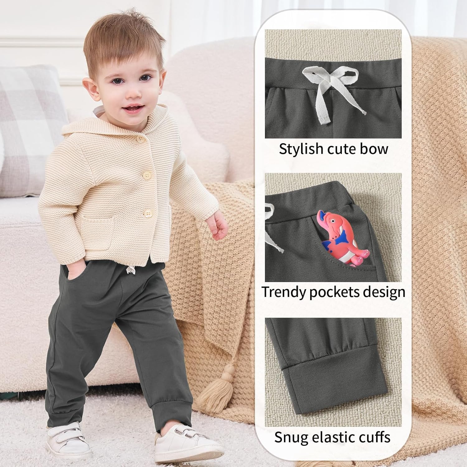 Adorable Toddler Jogger Pants with 3 Packs for Baby Boys