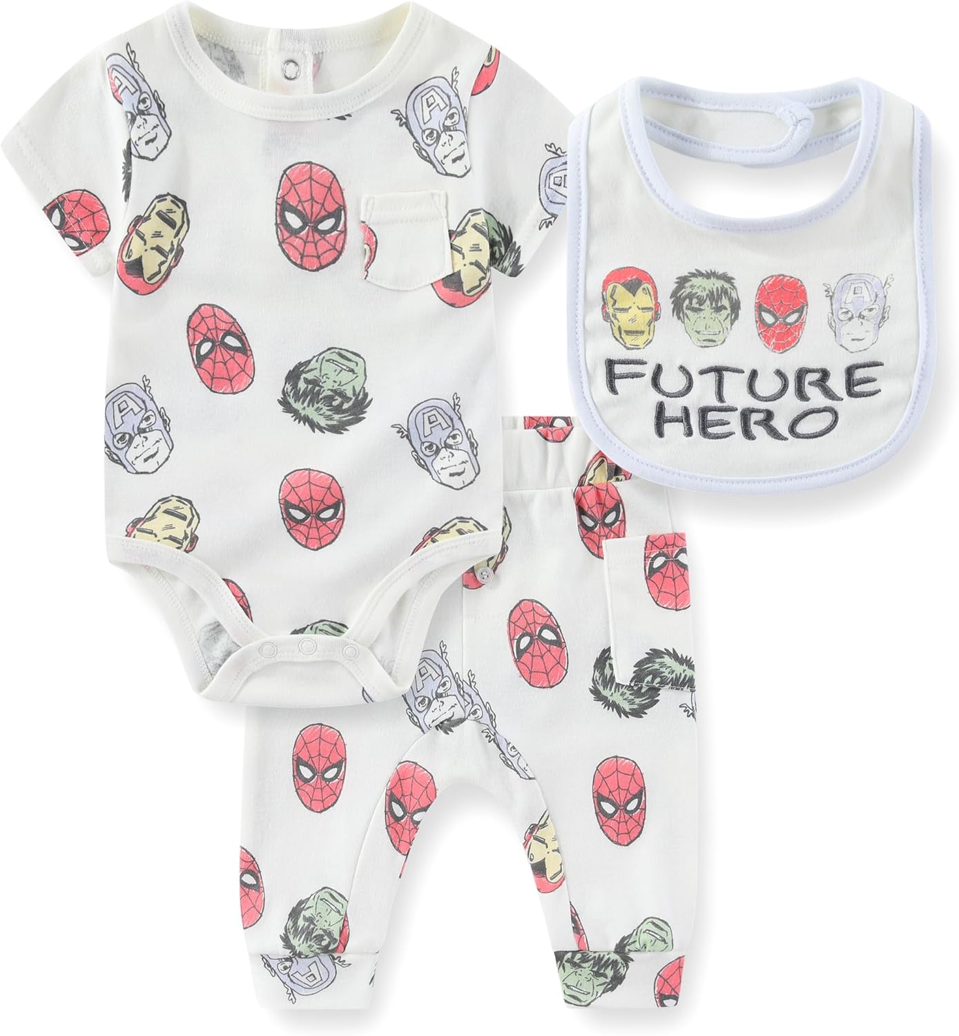 Marvel Avengers Baby Boys Bodysuit and Pants Set with Bib 1