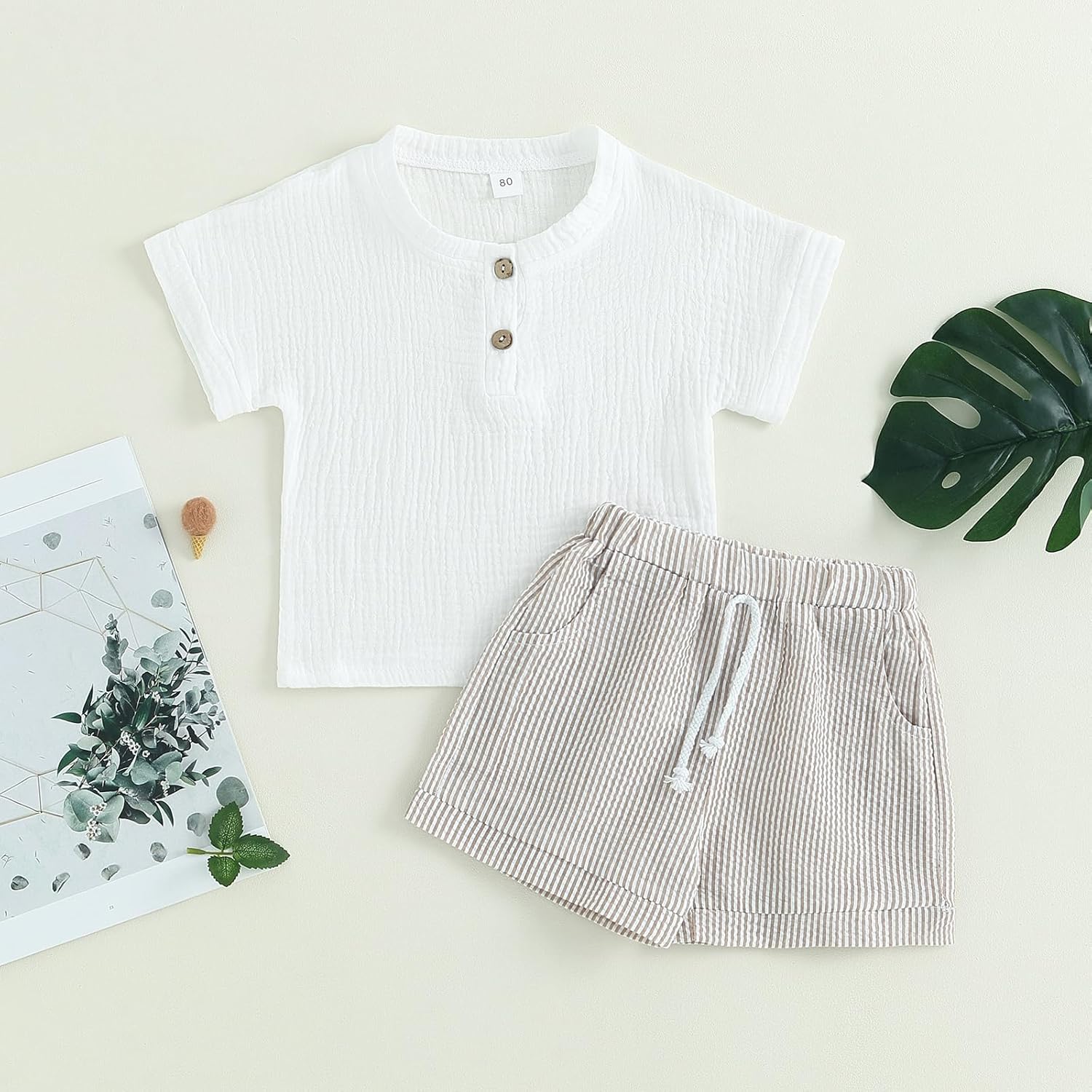 2Pcs Summer Outfits for Baby Boys Elastic Waistband Shorts Set