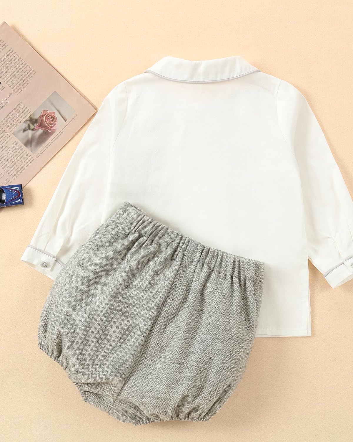 Twoflower Toddler Boy Smocked Outfit Fall Clothing Long Sleeve Button Down