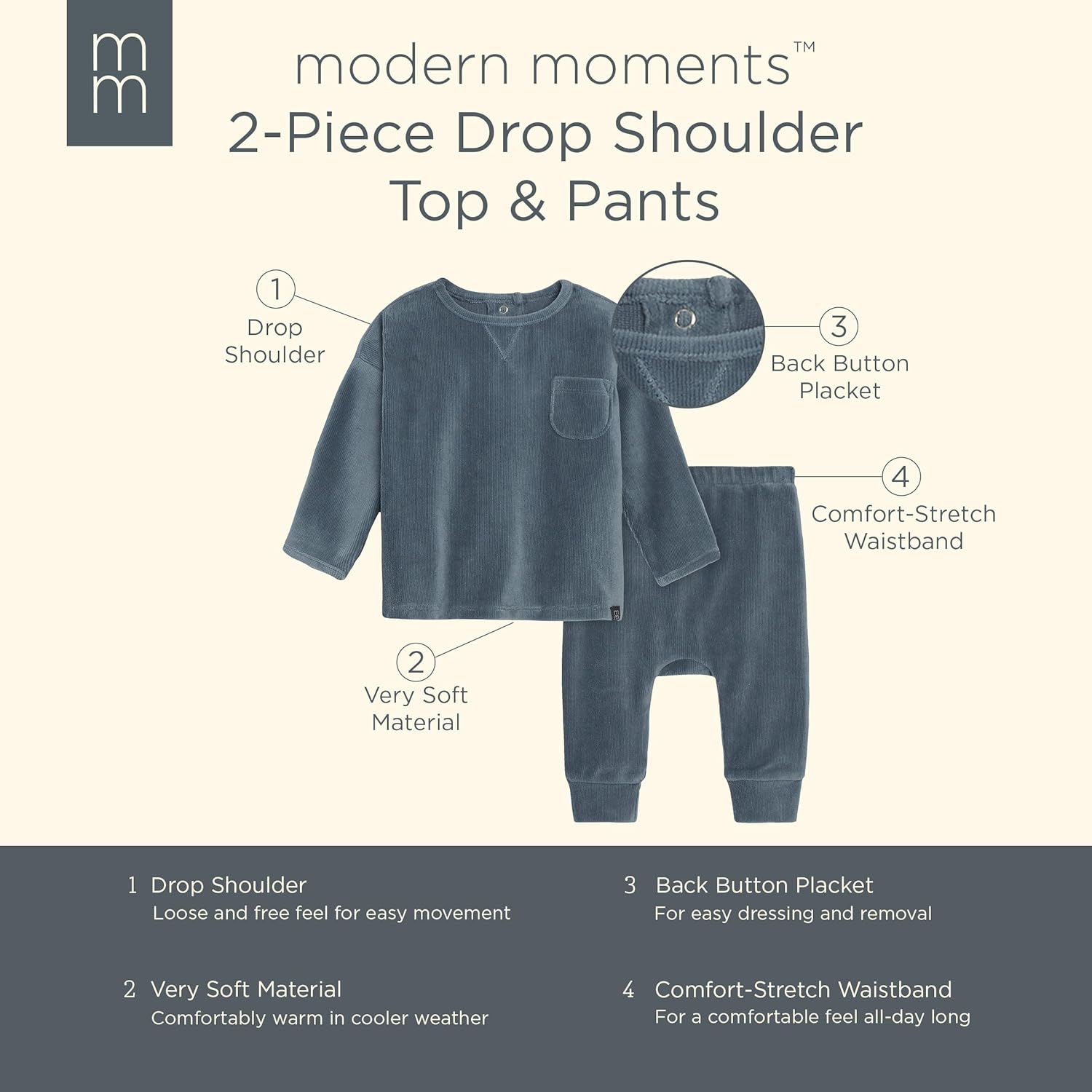 Modern Moments by Gerber Baby Velour 2-Piece Drop Shoulder Top Pant Set