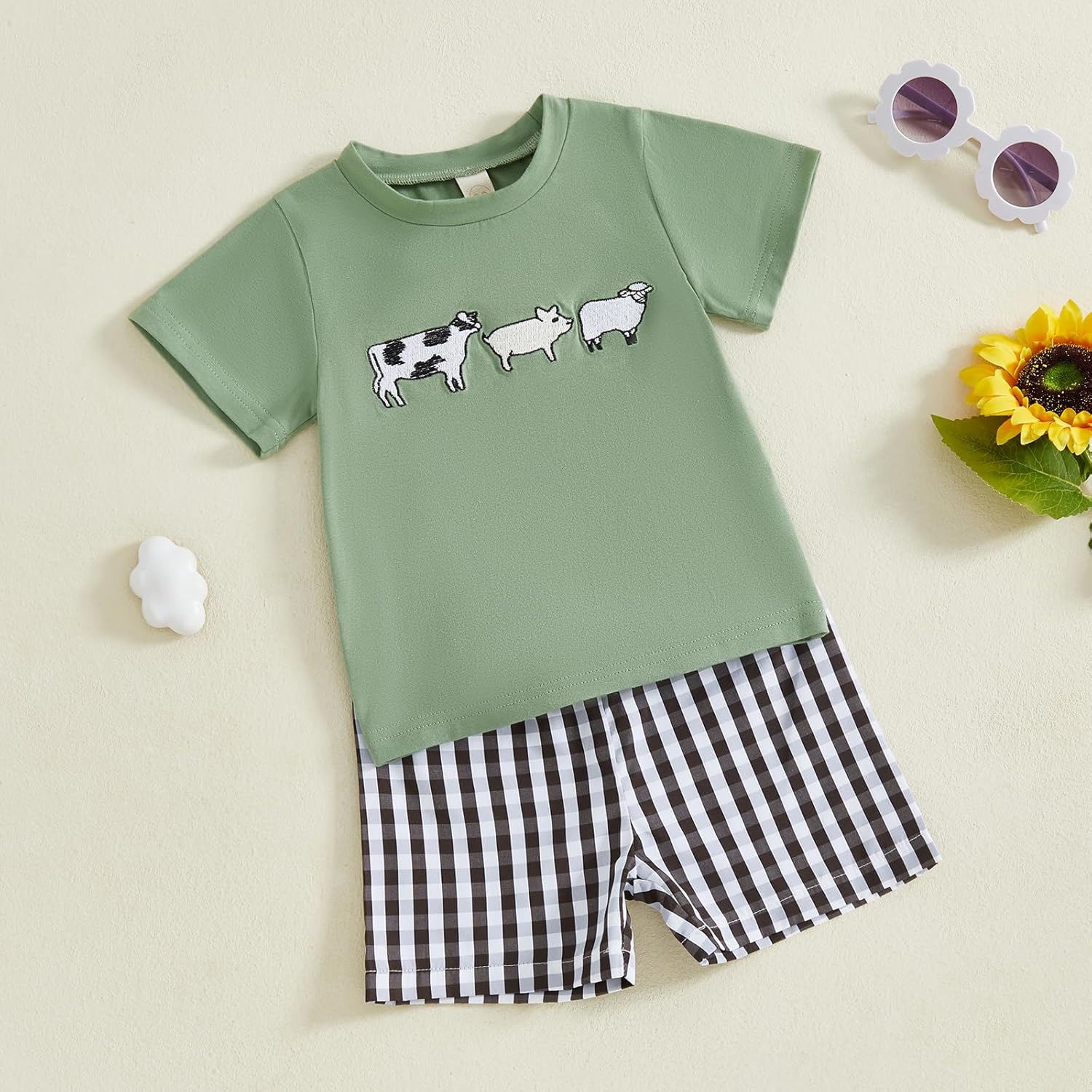 Partclots Toddler Boys Summer Outfits Animal Print Plaid Set