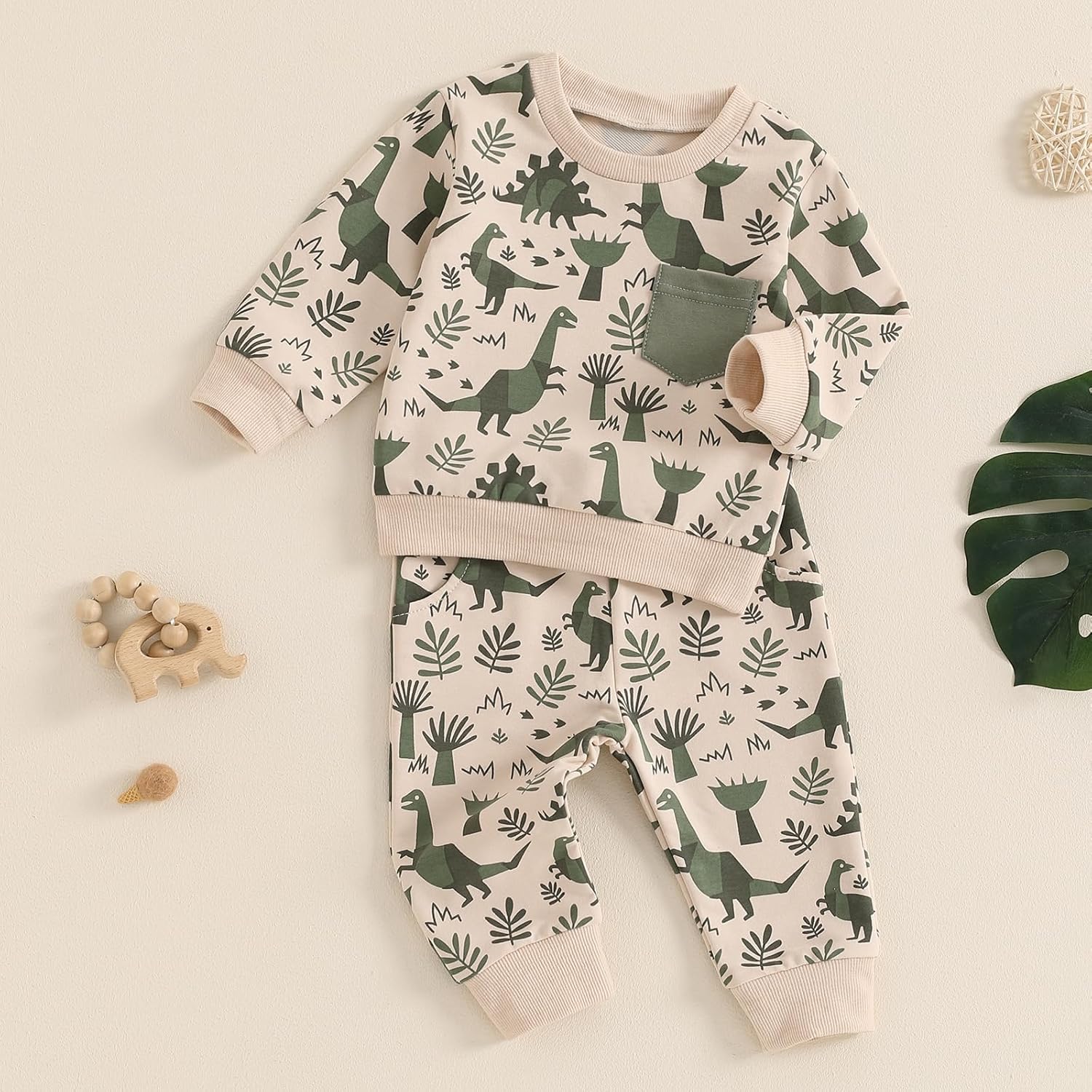 Baorji Toddler Boys Fall Outfits Dinosaur Print Pocketlong Sets