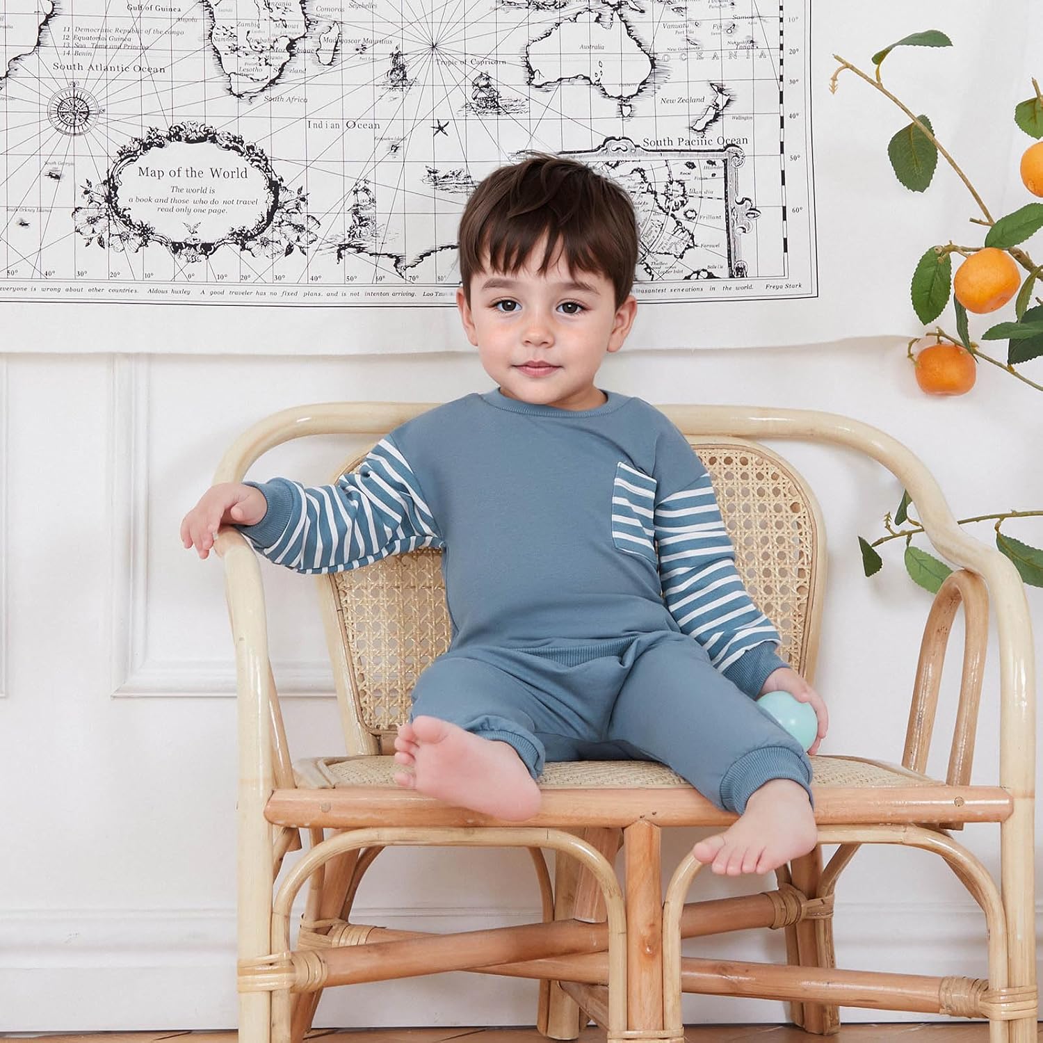Toddler Striped Long Sleeve Sweatshirt Elastic Waist Pants 2 Piece Set