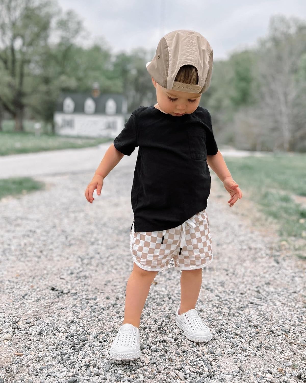 Lamuusaa Boys 0-3T Summer Cotton Plaid Jogger Shorts Elastic Waist
