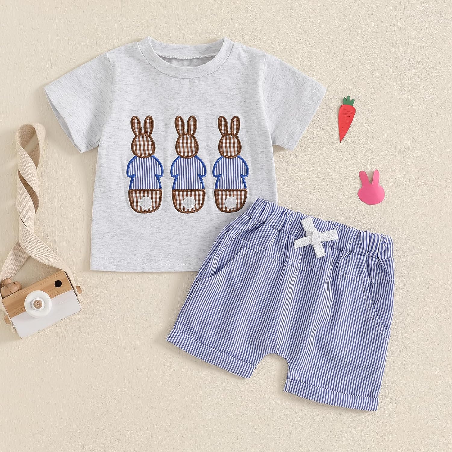 Mubineo T-Shirt Plaid Toddler Summer Bunny Set