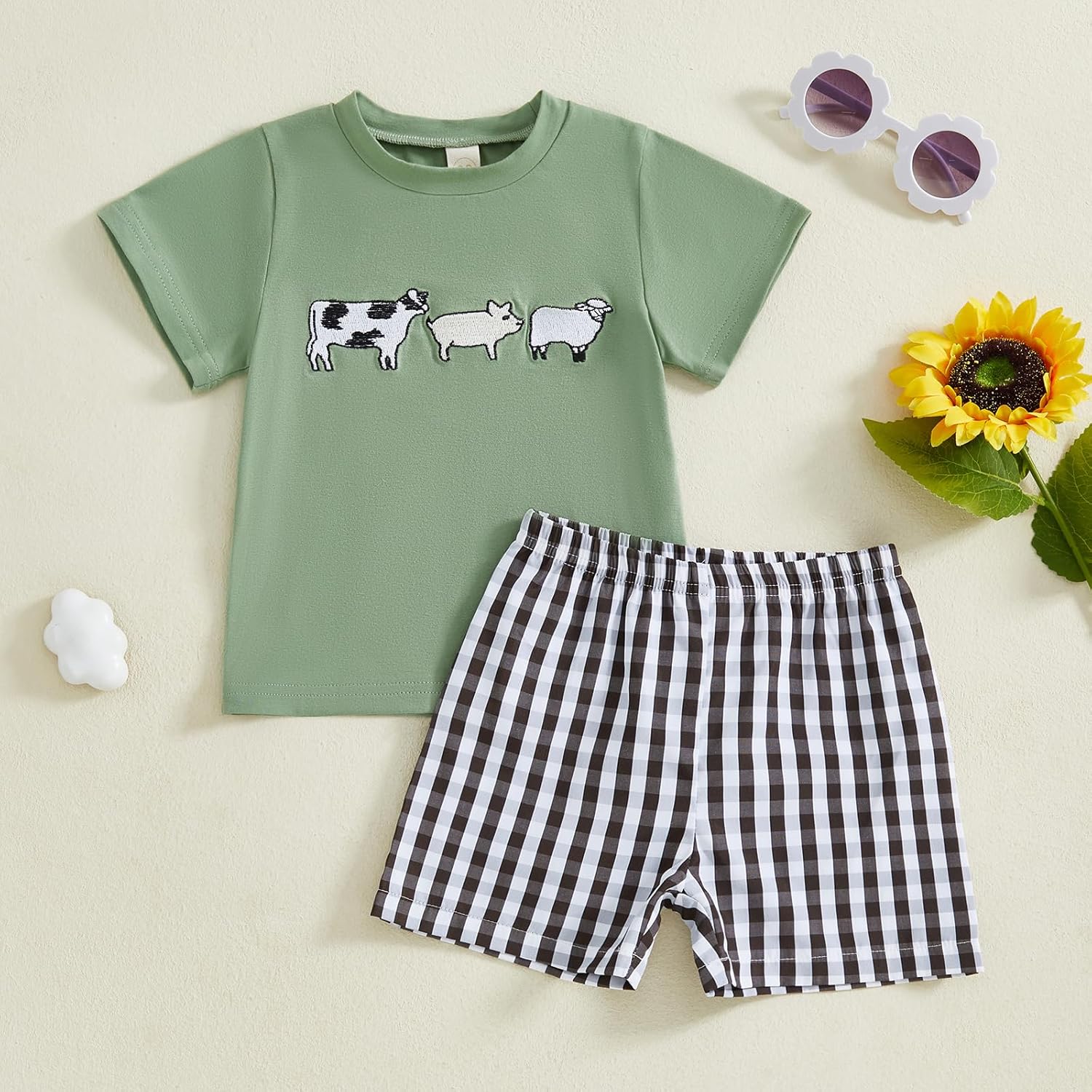 Partclots Toddler Boys Summer Outfits Animal Print Plaid Set