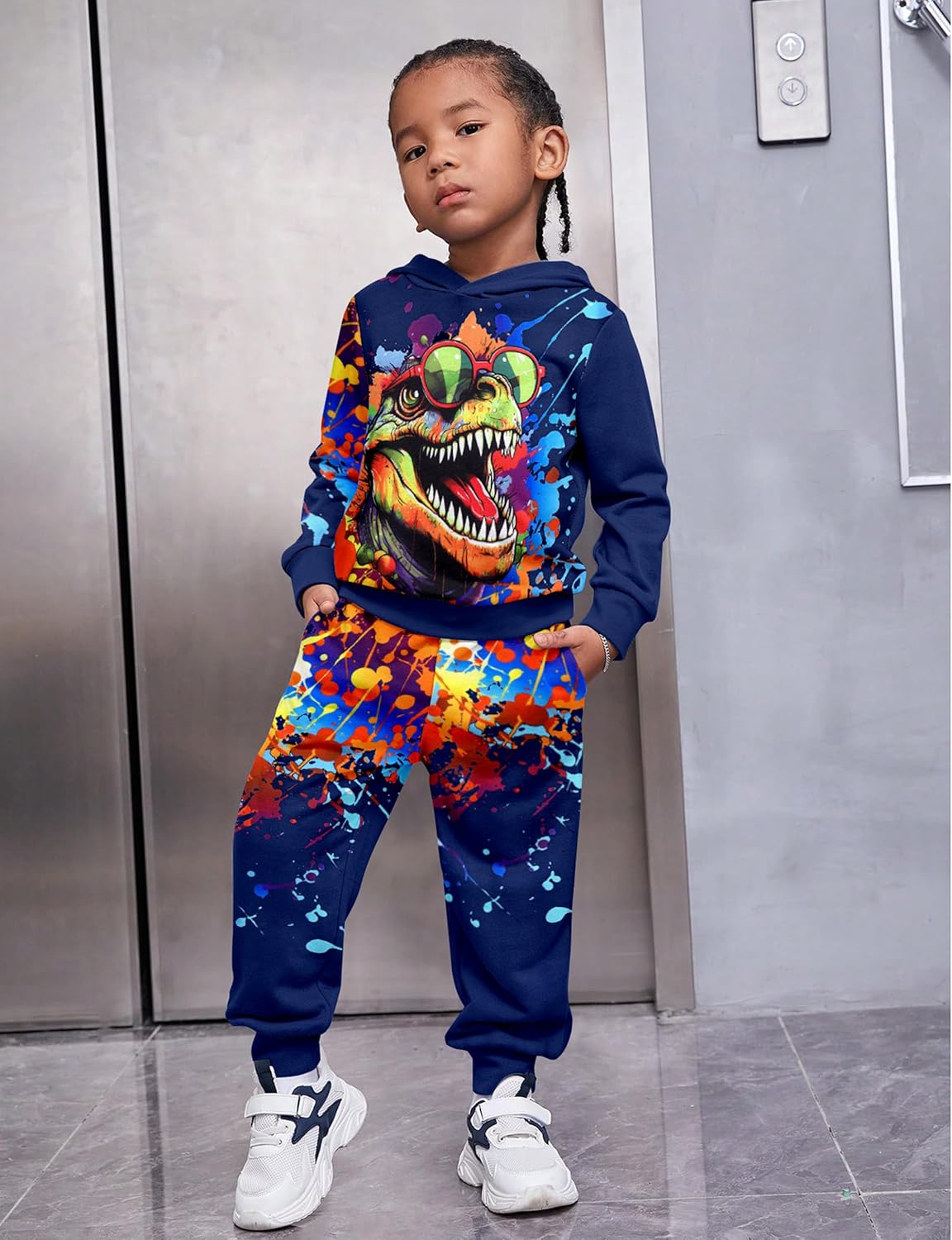 Cool Dinosaur Toddler Outfits Set - Long Sleeve Hoodie Pants