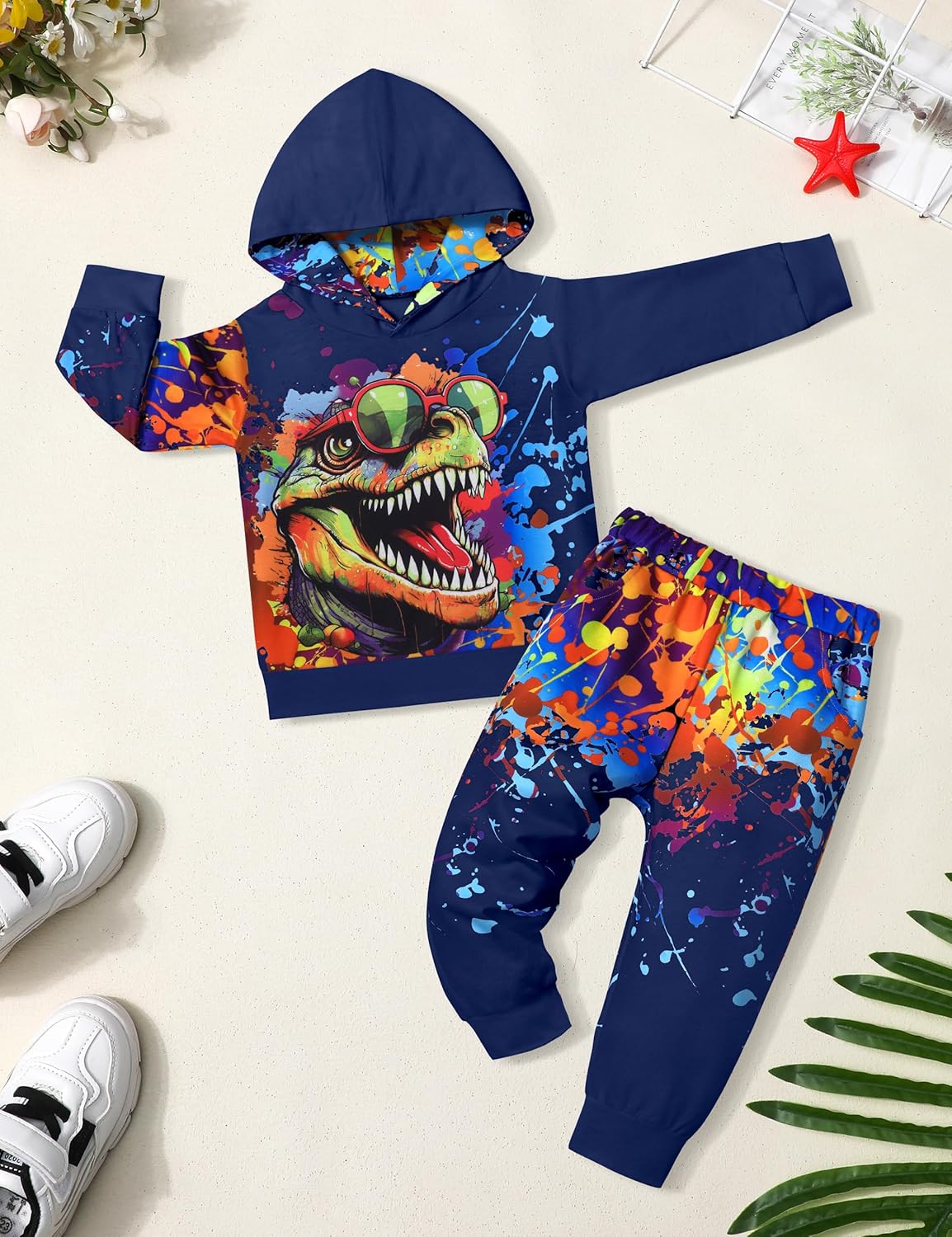 Cool Dinosaur Toddler Outfits Set - Long Sleeve Hoodie Pants