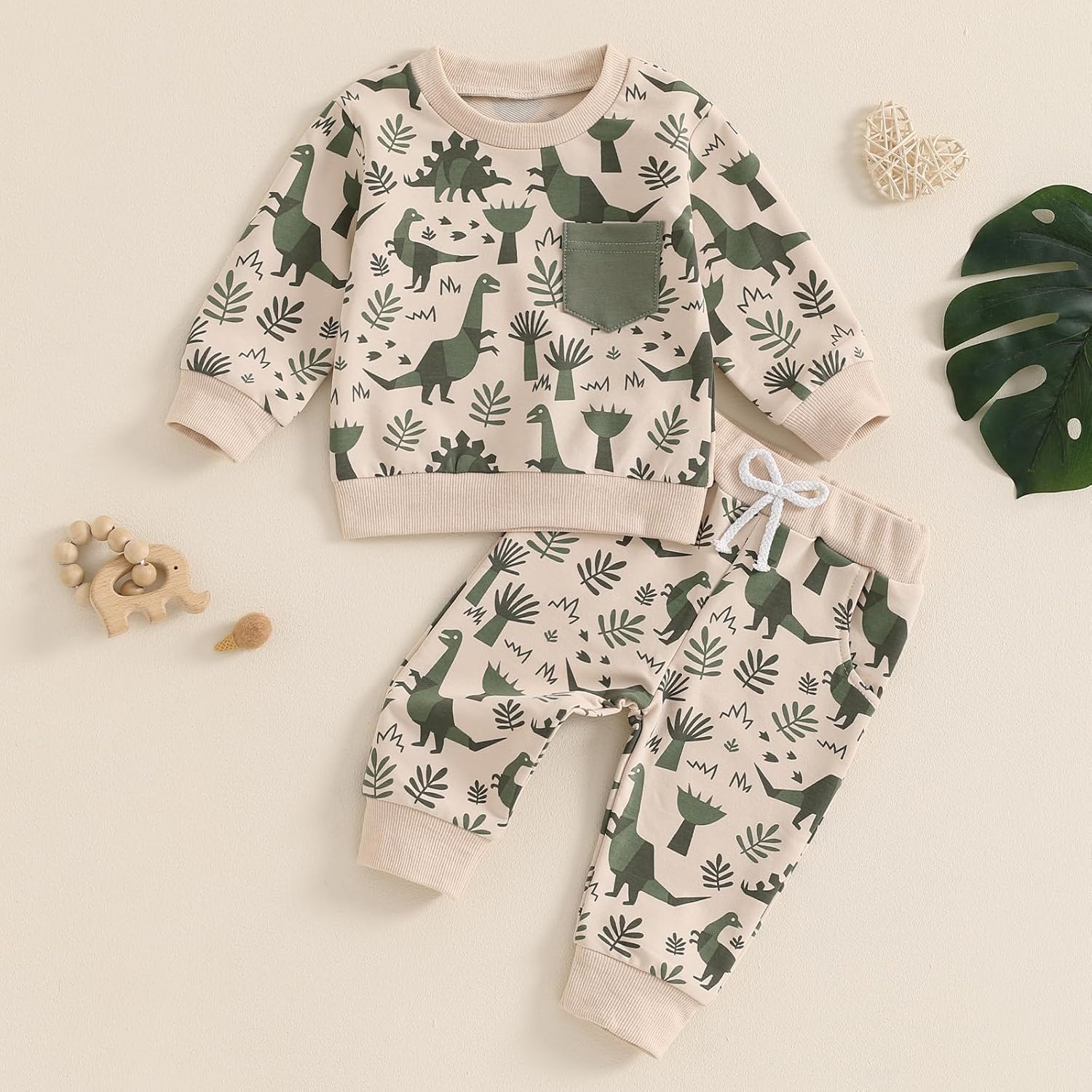 Baorji Toddler Boys Fall Outfits Dinosaur Print Pocketlong Sets