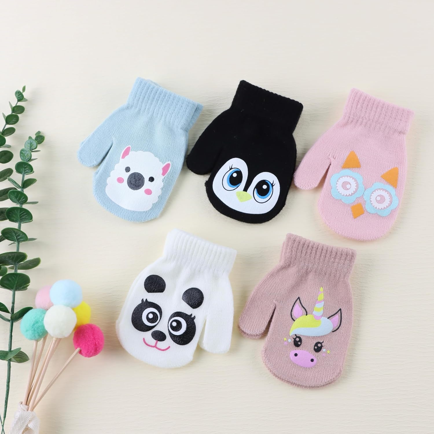 MniJiza Baby Winter Mittens Toddler Stretch Knit Gloves