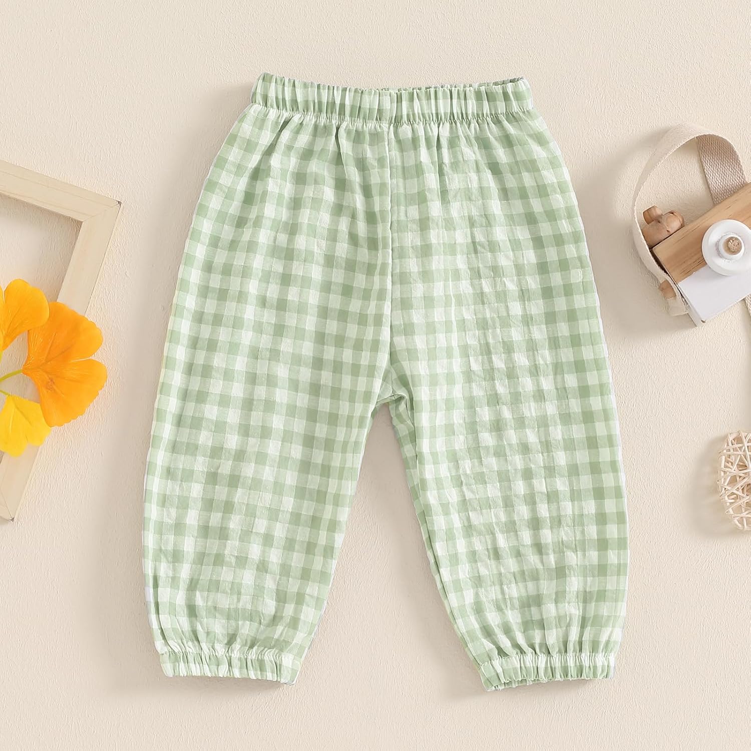 Checkered Baby Pants with Elastic Waistband