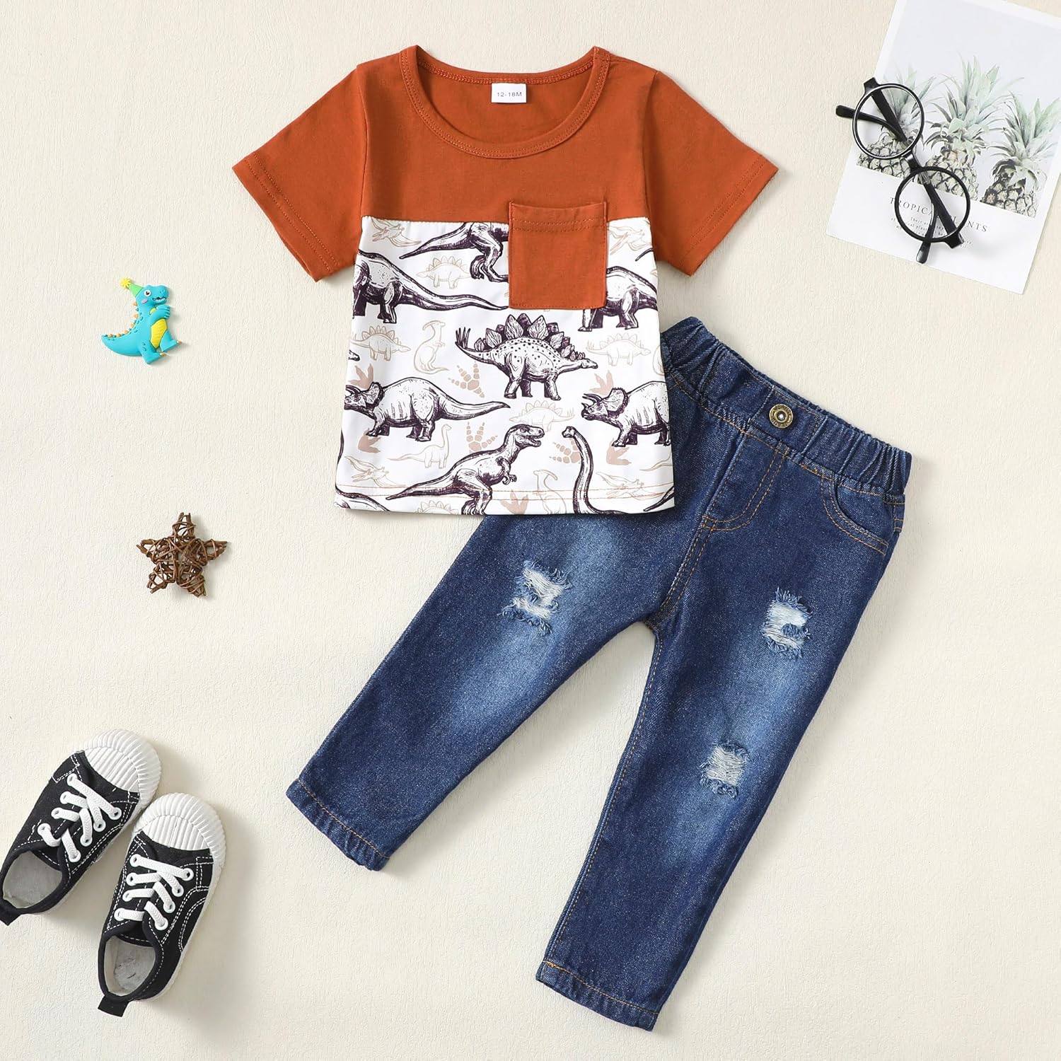 Toddler Boy Letter Print Hoodie and Ripped Jeans Set