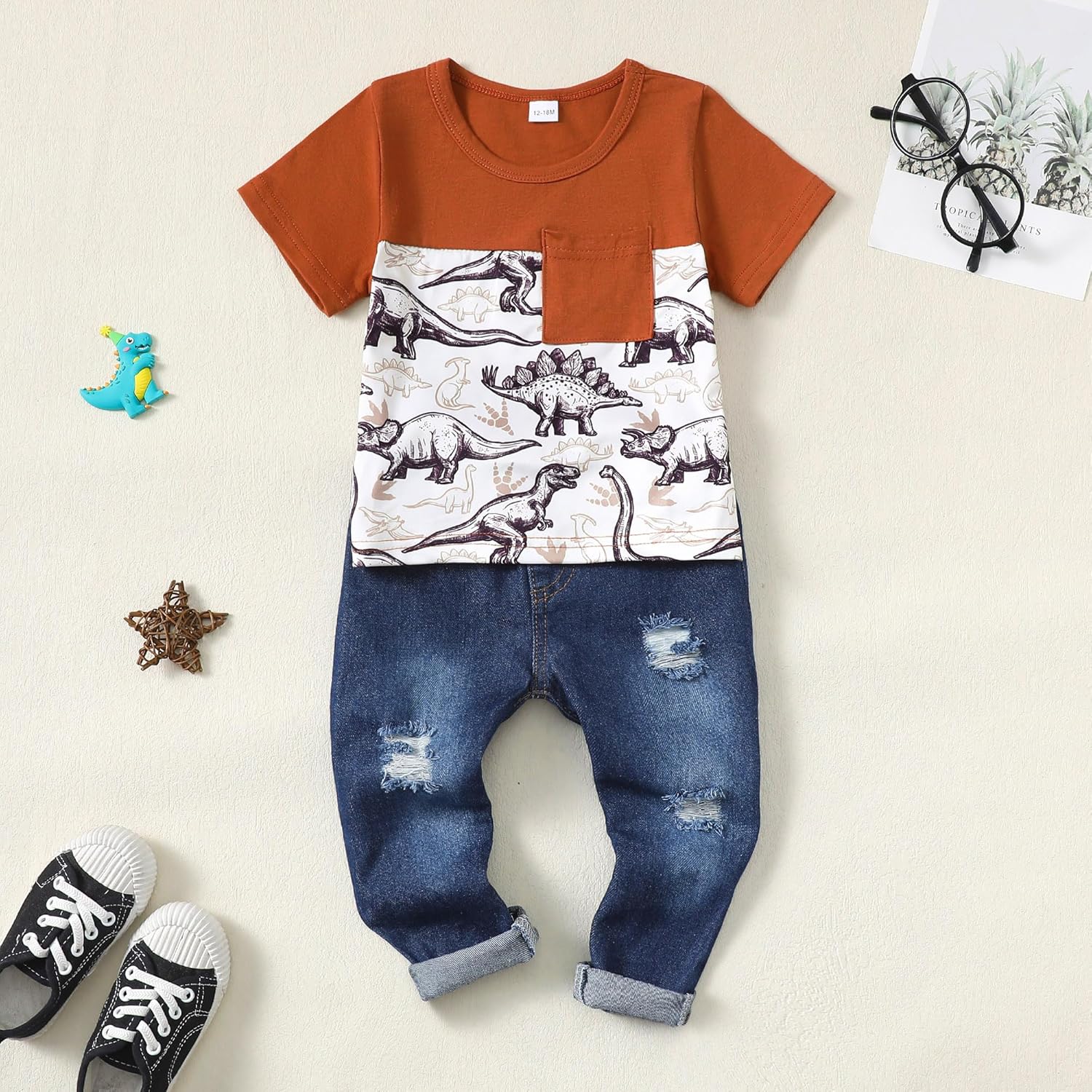 Toddler Boy Letter Print Hoodie and Ripped Jeans Set