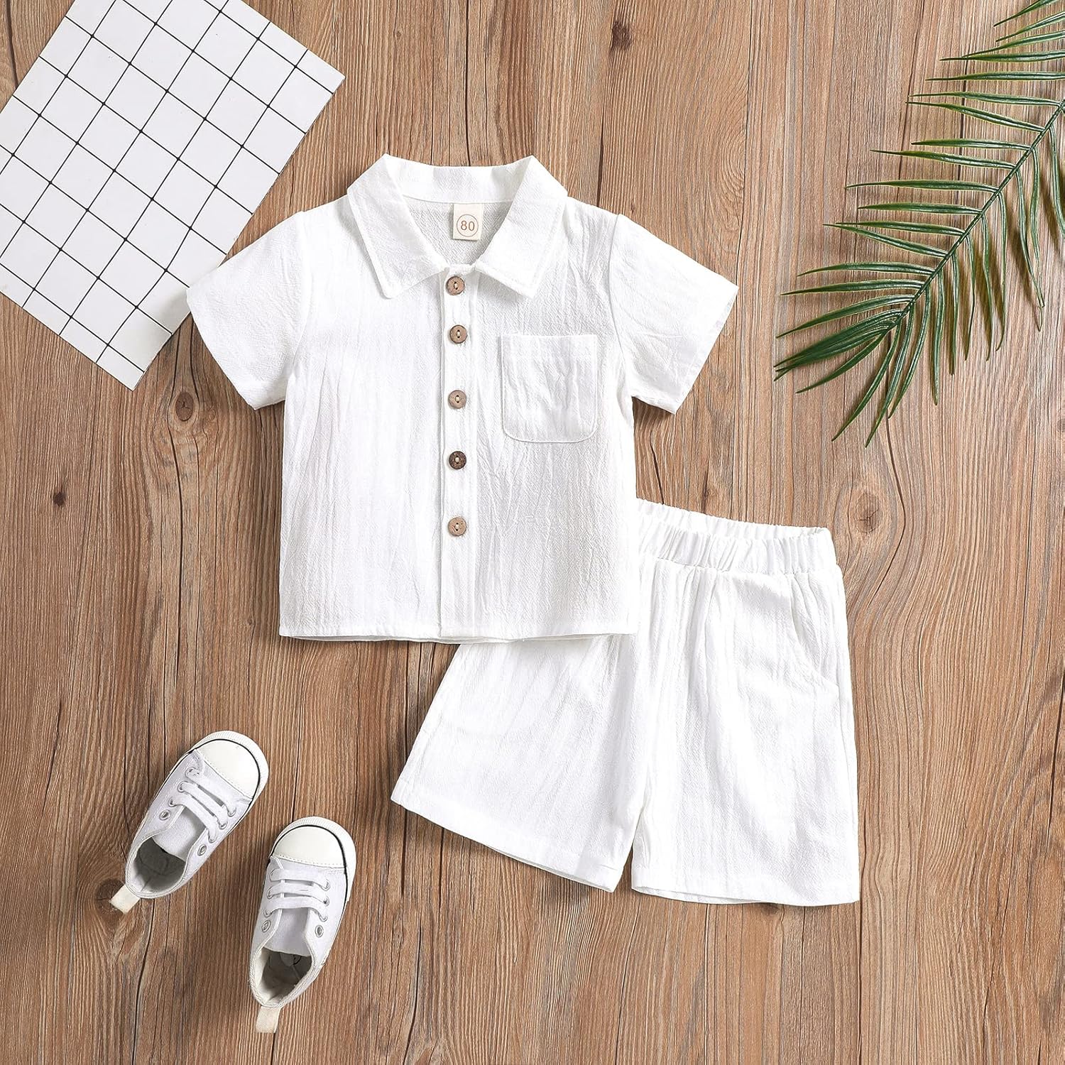 Shibaozi Toddler Boys Summer Outfit Cozy Button-Down Set with Pockets